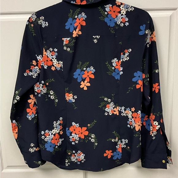 MICHAEL MICHAEL KORS Zipper Dark Blue Floral Long Sleeve Blouse -SZ- M Petite - Picture 2 of 9